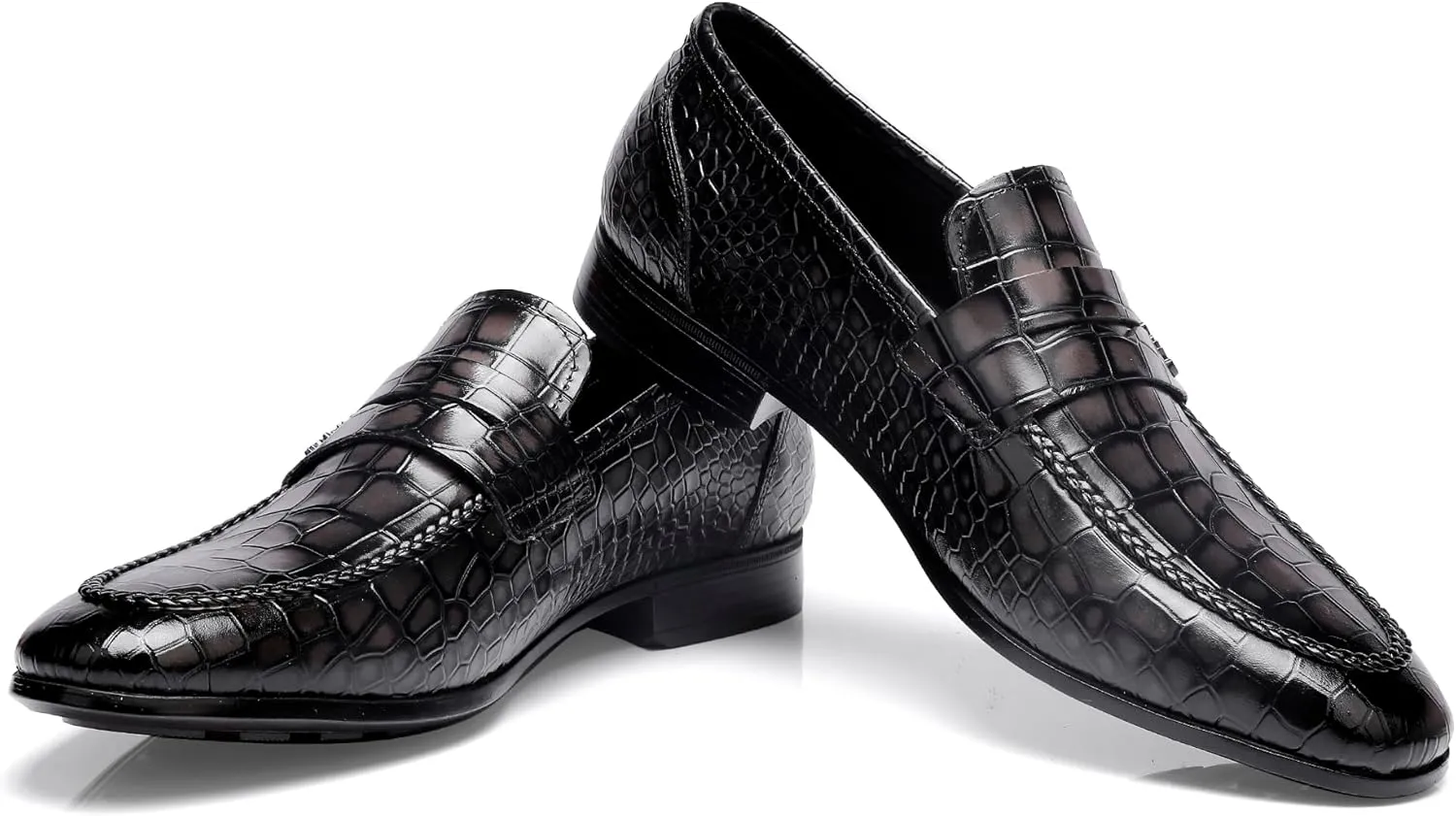 Fashion Leather Dress Shoes for Mens, Premium Formal Alligator Printed Classic Dress Loafer Shoe Business Slip On Penny Shoes for Men