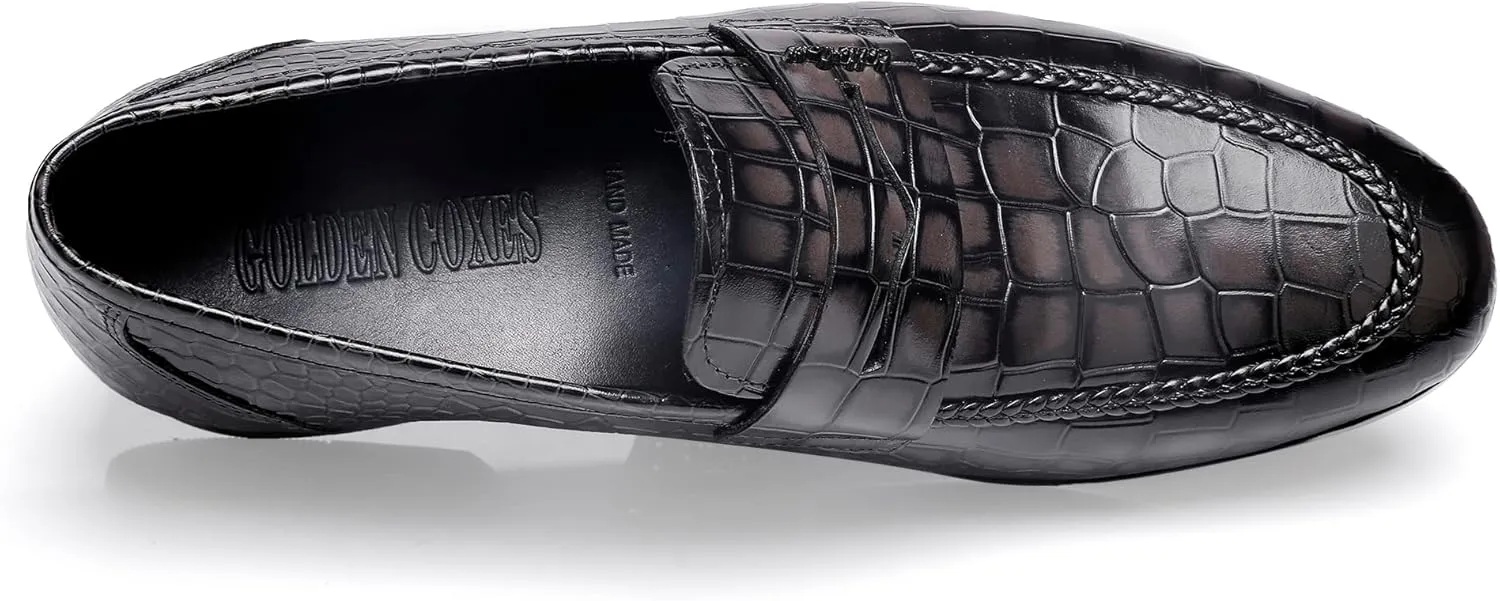Fashion Leather Dress Shoes for Mens, Premium Formal Alligator Printed Classic Dress Loafer Shoe Business Slip On Penny Shoes for Men