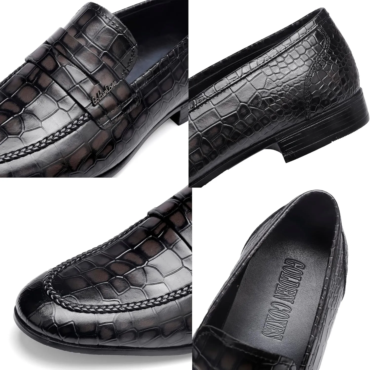 Fashion Leather Dress Shoes for Mens, Premium Formal Alligator Printed Classic Dress Loafer Shoe Business Slip On Penny Shoes for Men