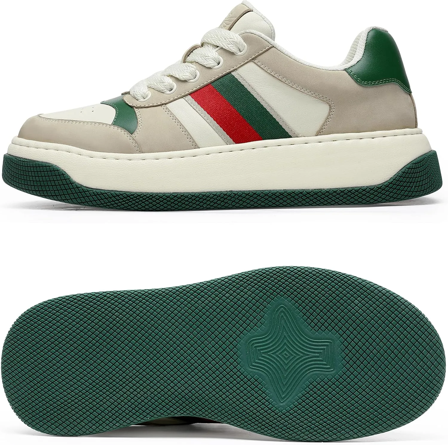 Fashion Sneakers for Men Women, Cowhide Premium Leather Luxury Designer Shoes, Breathable and Comfort Tennis Walking Shoes for Casual Dress