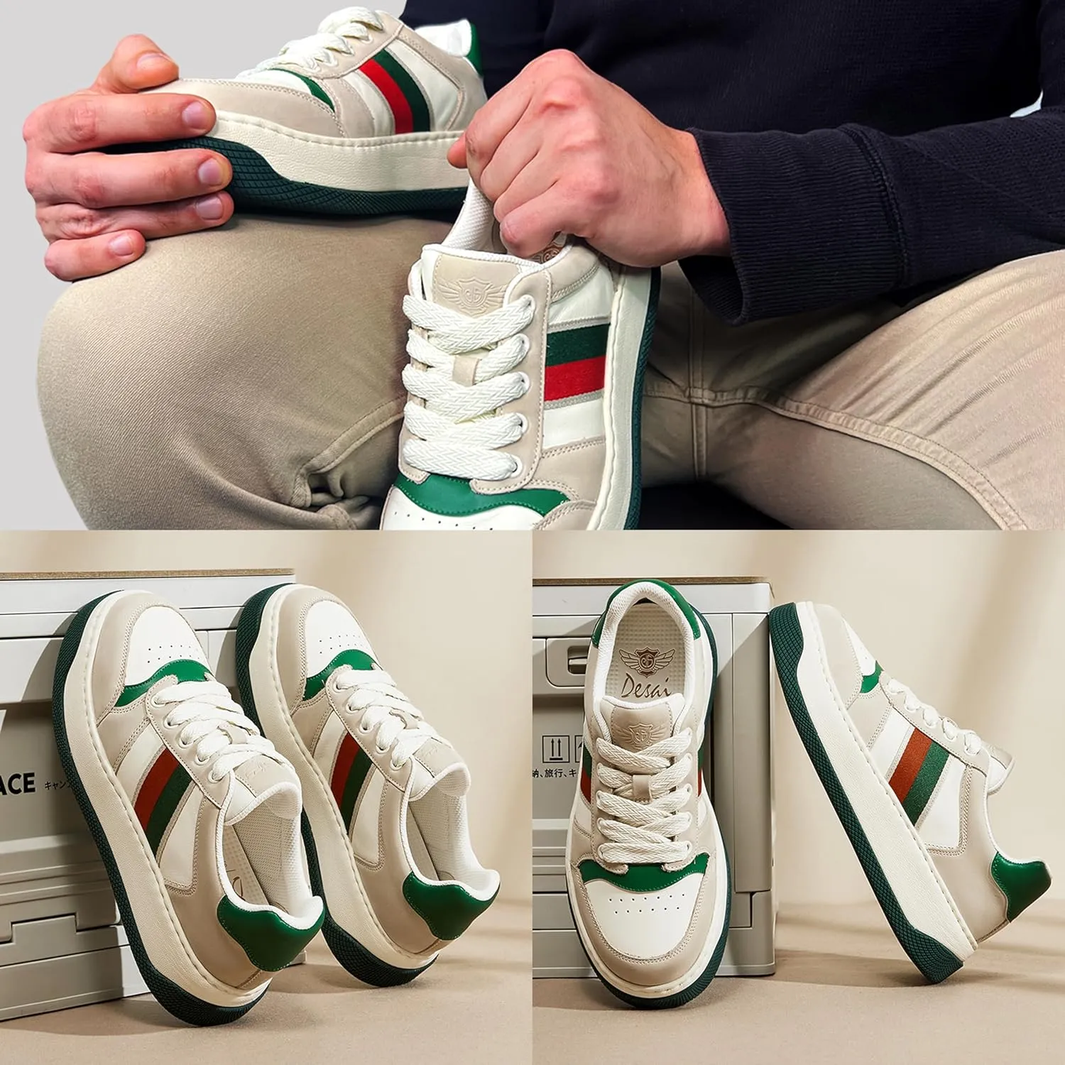 Fashion Sneakers for Men Women, Cowhide Premium Leather Luxury Designer Shoes, Breathable and Comfort Tennis Walking Shoes for Casual Dress