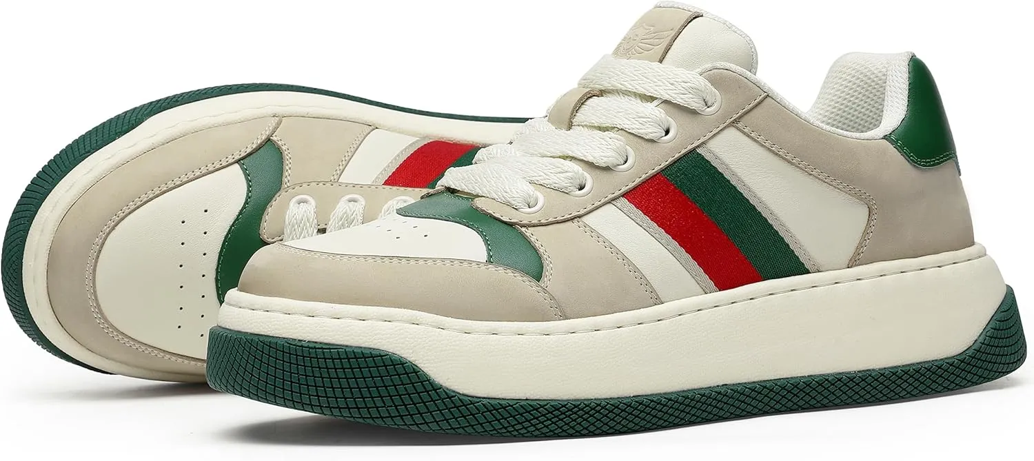 Fashion Sneakers for Men Women, Cowhide Premium Leather Luxury Designer Shoes, Breathable and Comfort Tennis Walking Shoes for Casual Dress