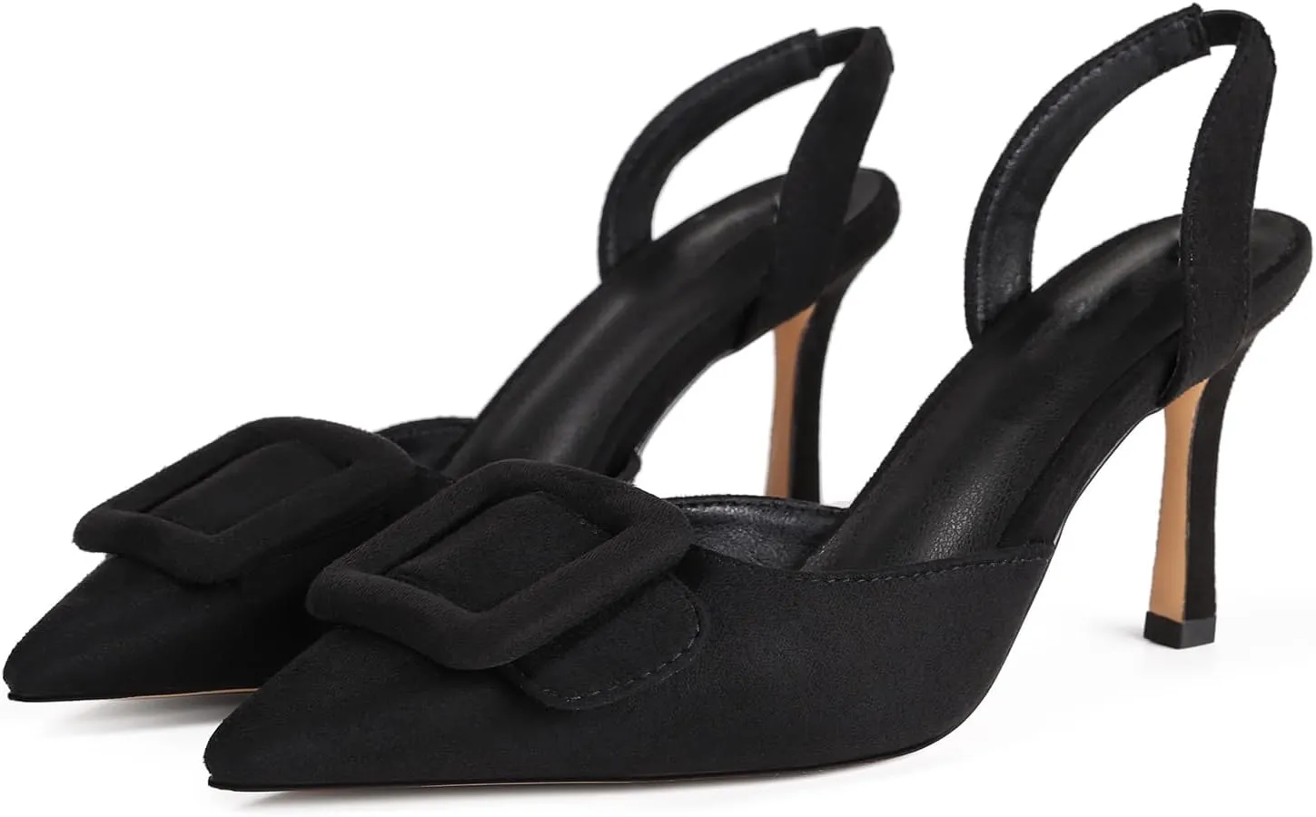 Fericzot Slingback Kitten Heels for Women,Sling Back Buckle Pumps Pointed Toe Kitten Heels Suede Wedding Party Shoes