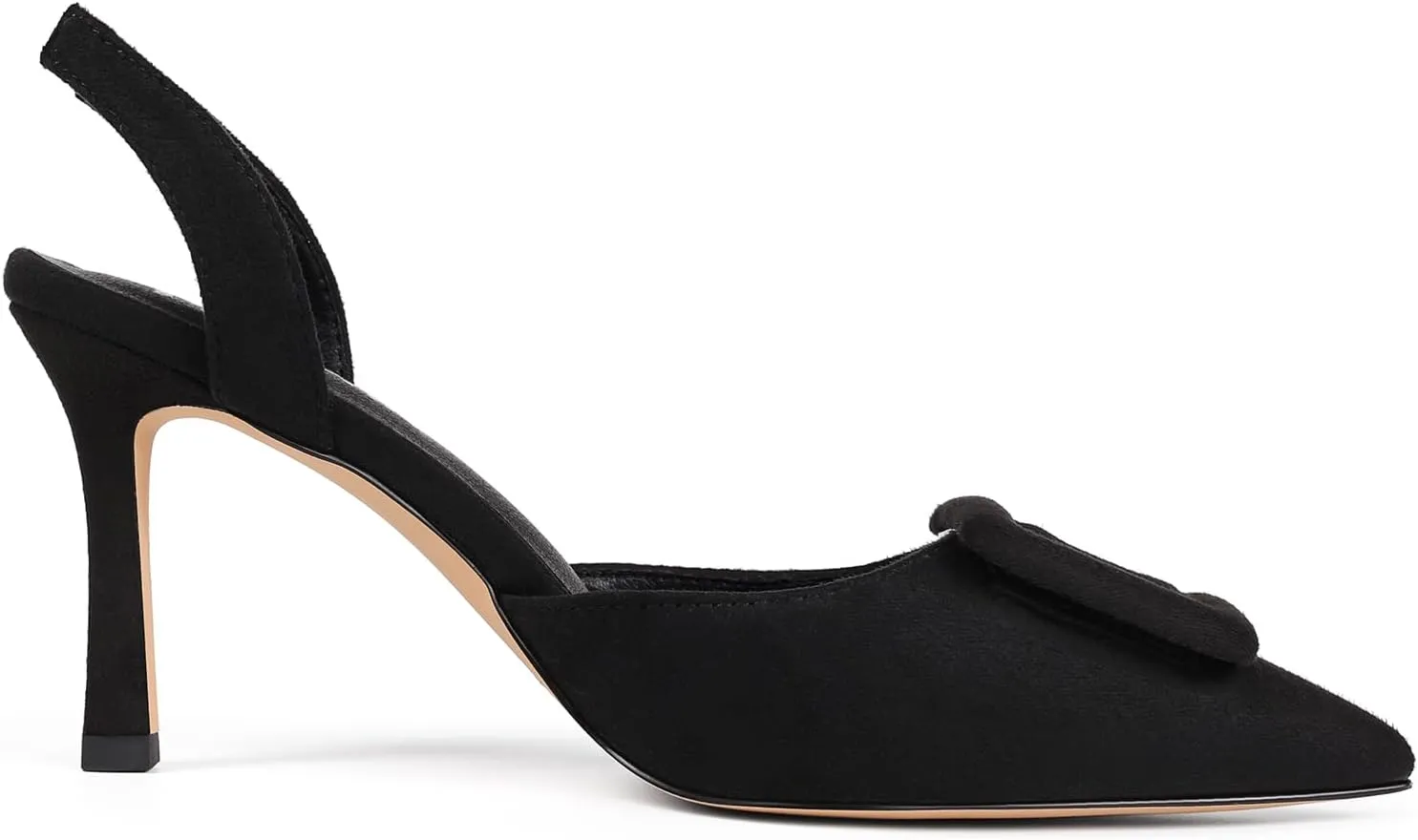Fericzot Slingback Kitten Heels for Women,Sling Back Buckle Pumps Pointed Toe Kitten Heels Suede Wedding Party Shoes