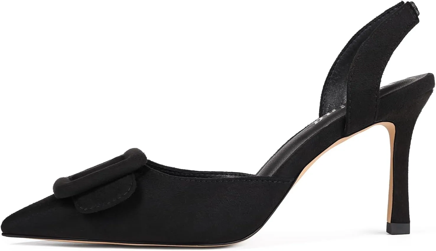 Fericzot Slingback Kitten Heels for Women,Sling Back Buckle Pumps Pointed Toe Kitten Heels Suede Wedding Party Shoes