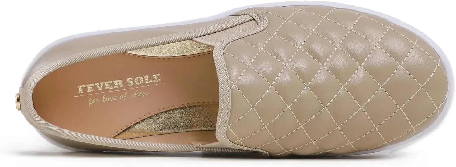 FEVERSOLE Women's Casual Slip On Sneaker Comfort Quilted Loafer Flats