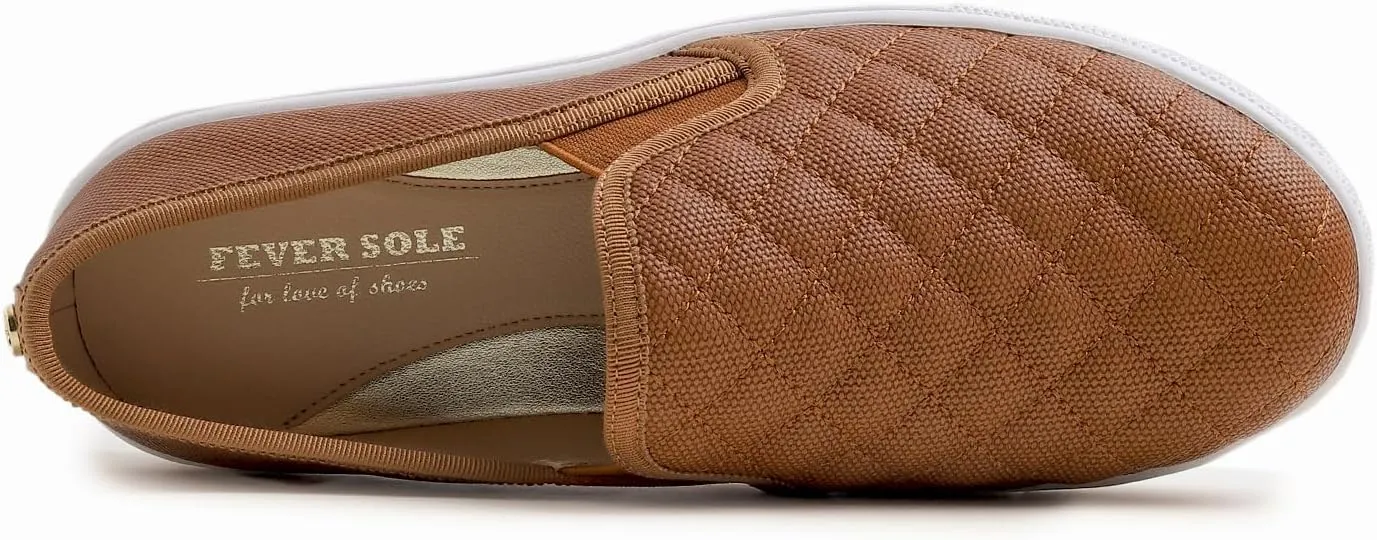 FEVERSOLE Women's Casual Slip On Sneaker Comfort Quilted Loafer Flats