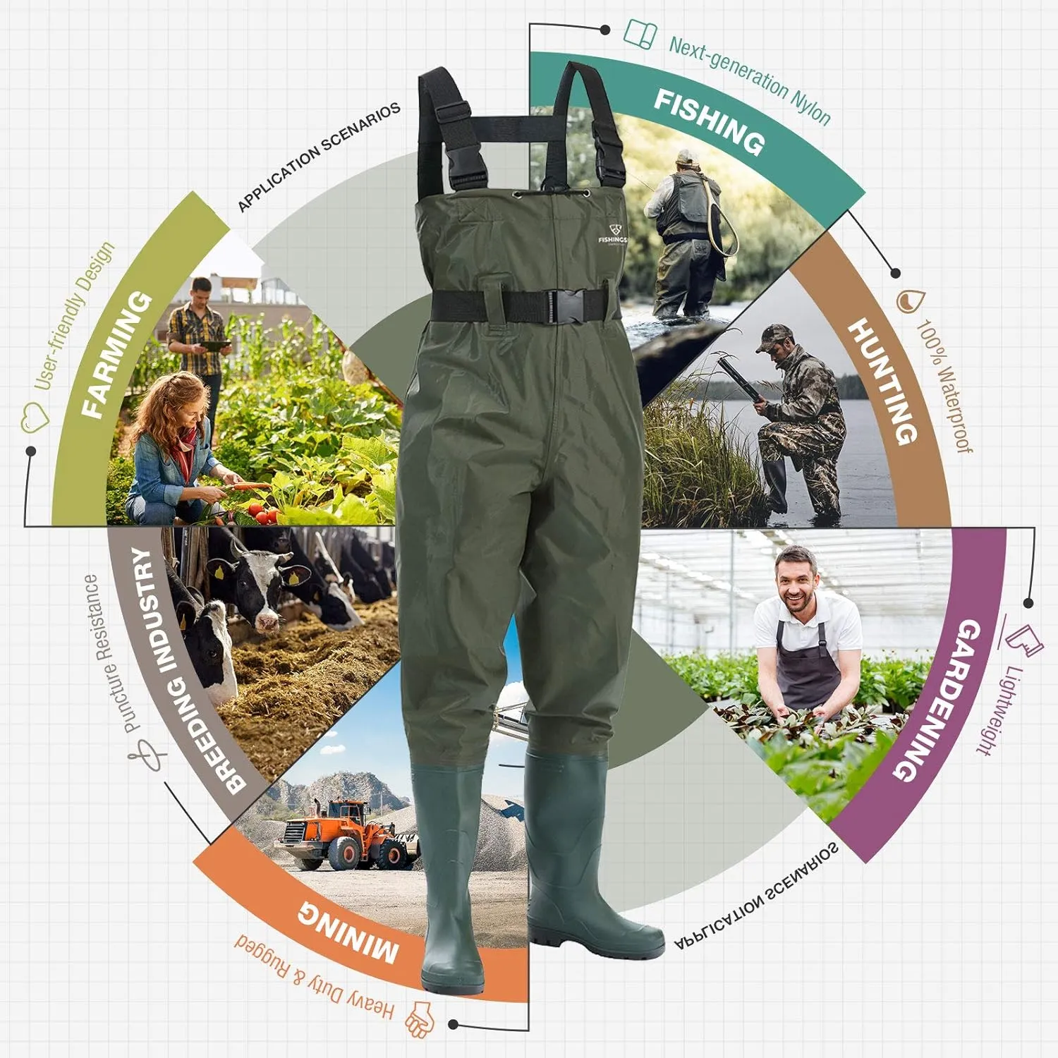 Fishing Waders for Men with Boots Womens Chest Waders 2-Ply Nylon/PVC Waterproof for Hunting with Boot Hanger