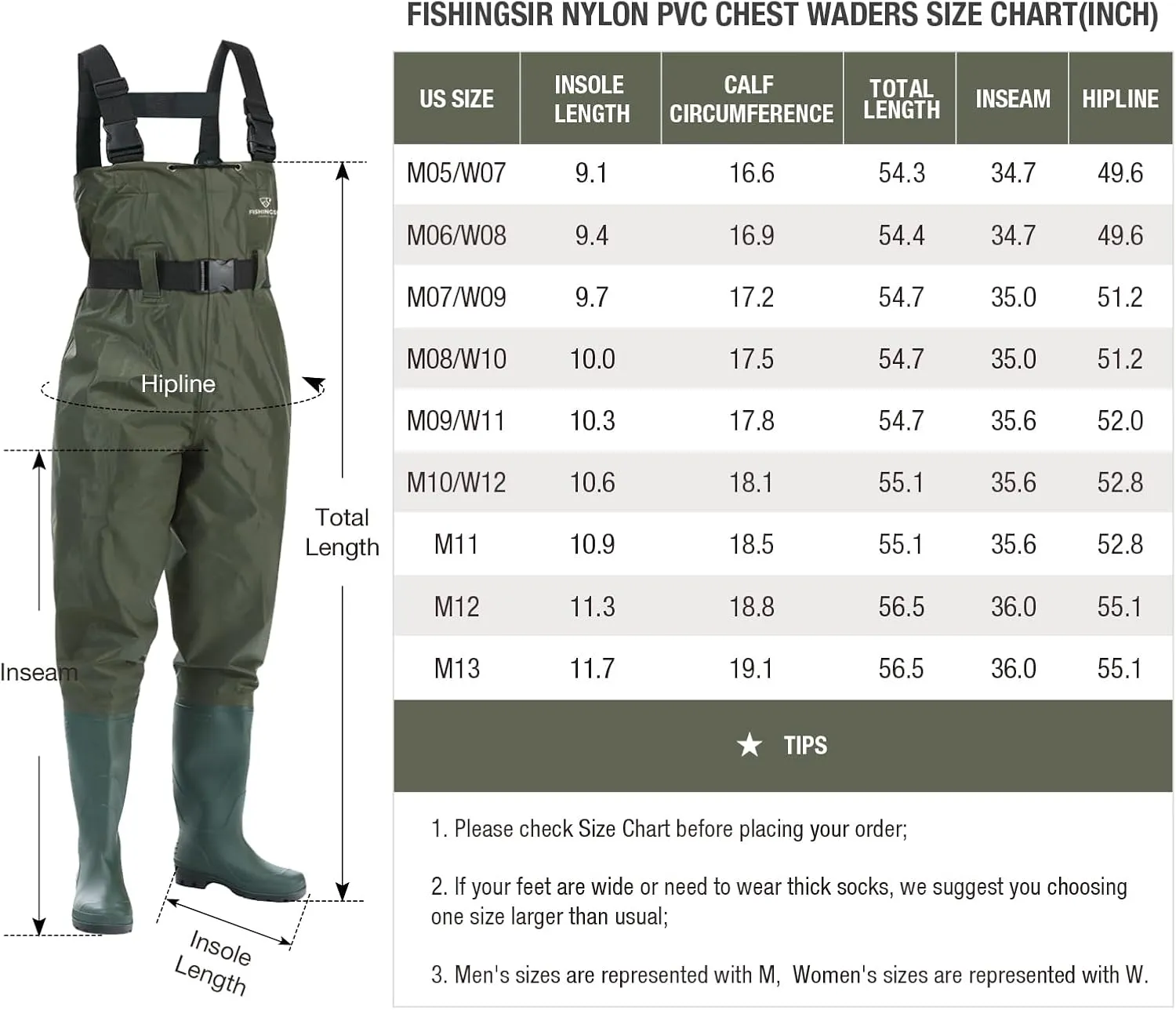 Fishing Waders for Men with Boots Womens Chest Waders 2-Ply Nylon/PVC Waterproof for Hunting with Boot Hanger
