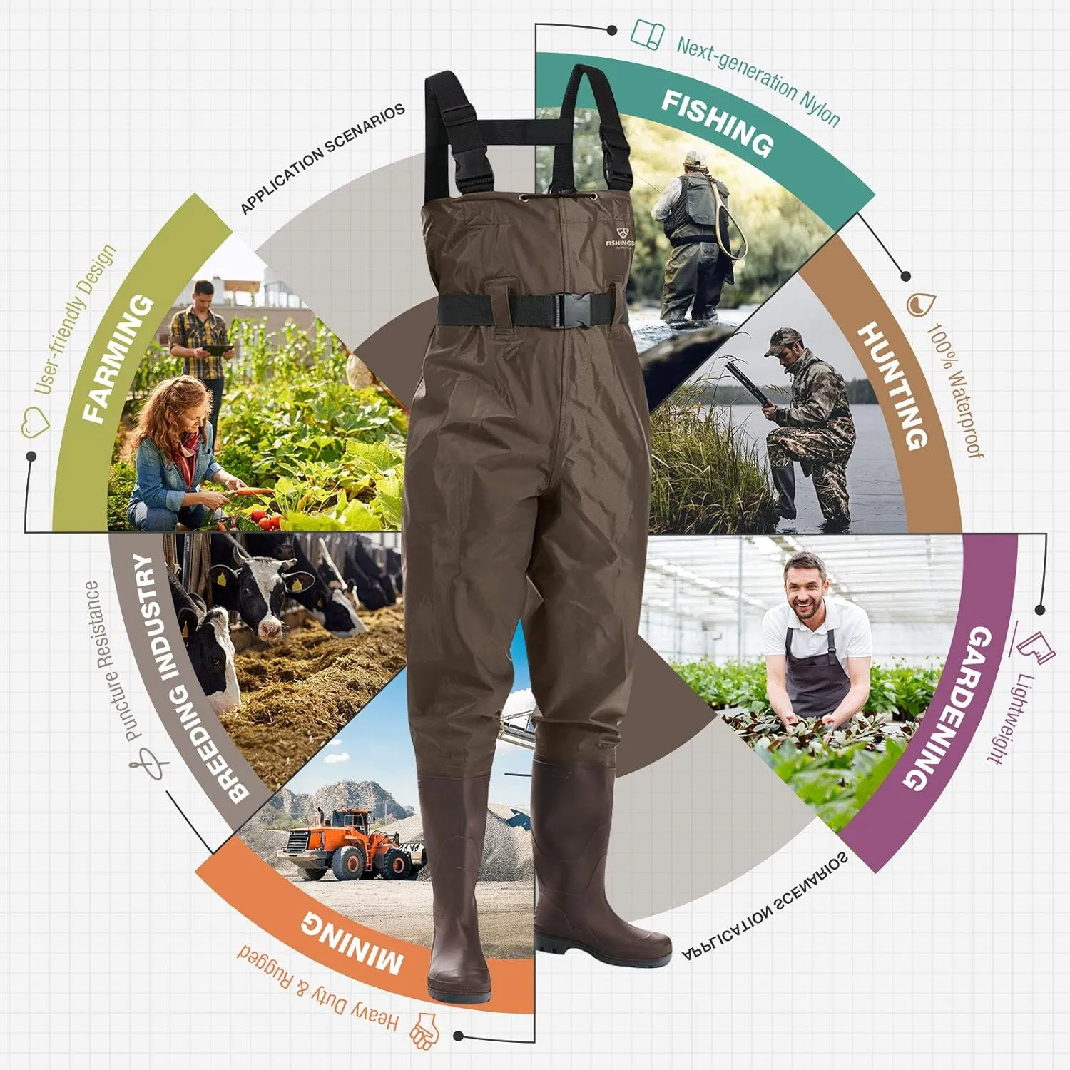 Fishing Waders for Men with Boots Womens Chest Waders 2-Ply Nylon/PVC Waterproof for Hunting with Boot Hanger
