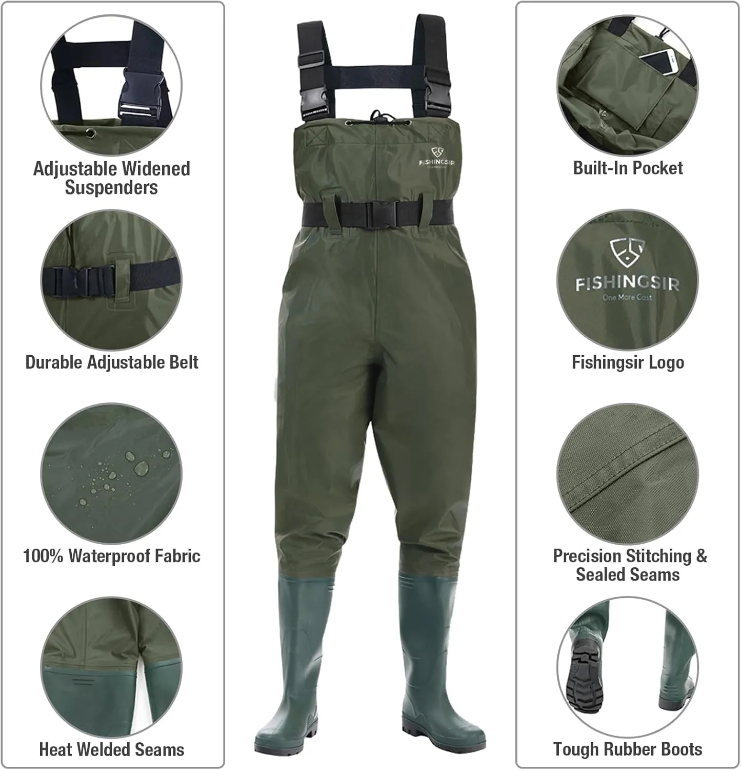 Fishing Waders for Men with Boots Womens Chest Waders 2-Ply Nylon/PVC Waterproof for Hunting with Boot Hanger