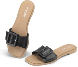 FITORY Women's Slide Sandals Fashion Square Open Toe with Cushioned Footbed Slippers for Beach Size
