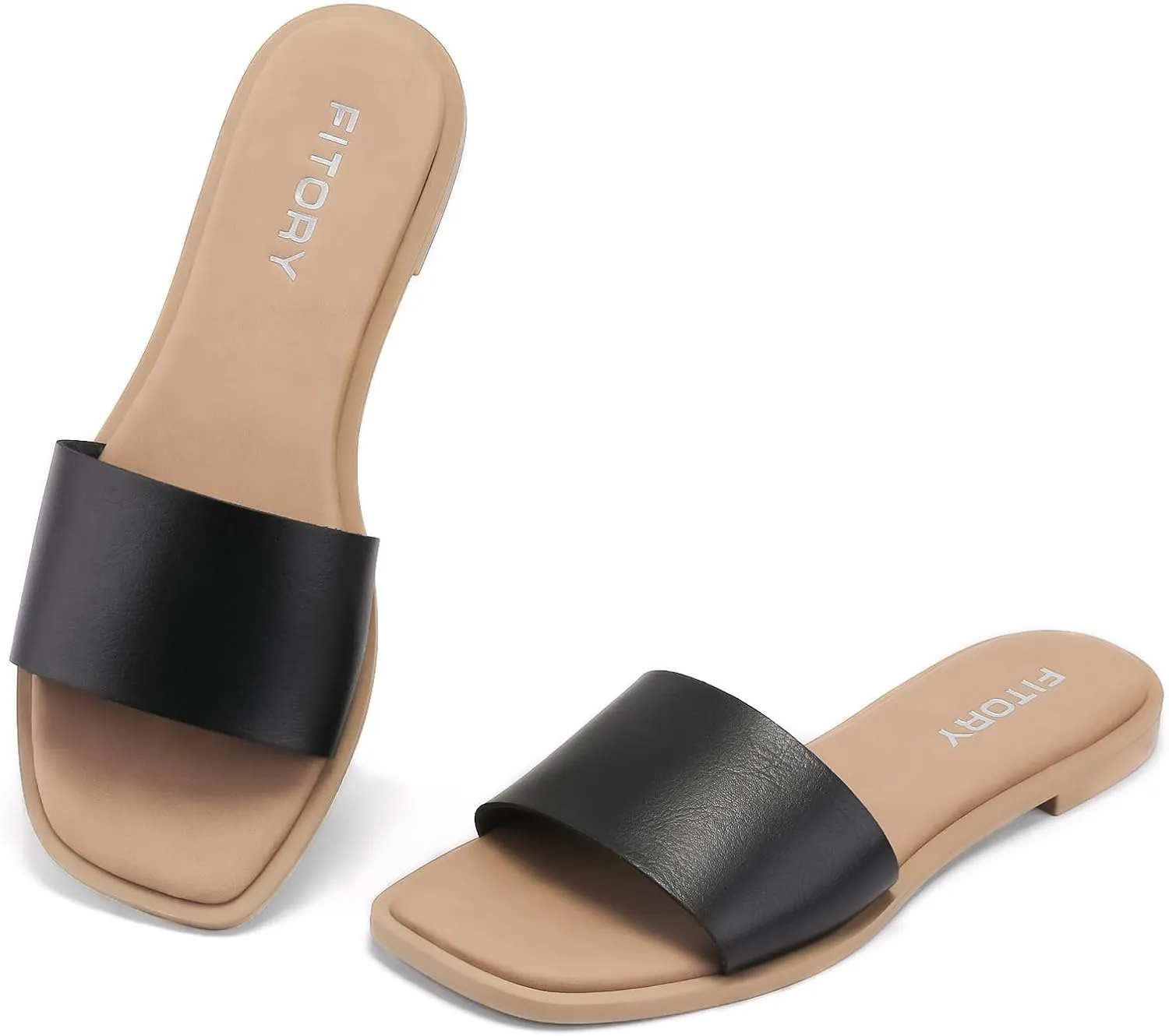 FITORY Women's Slide Sandals Fashion Square Open Toe with Cushioned Footbed Slippers for Beach Size