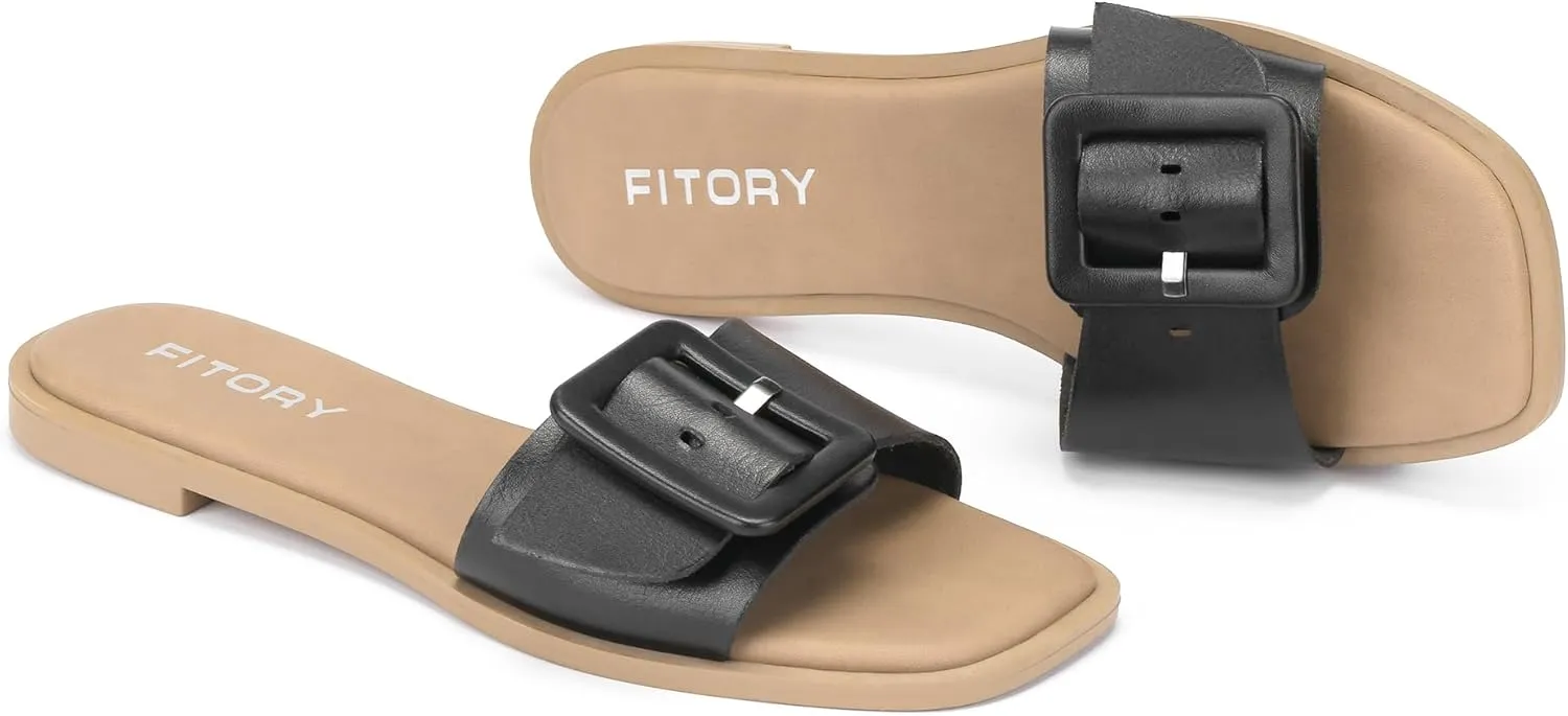 FITORY Women's Slide Sandals Fashion Square Open Toe with Cushioned Footbed Slippers for Beach Size