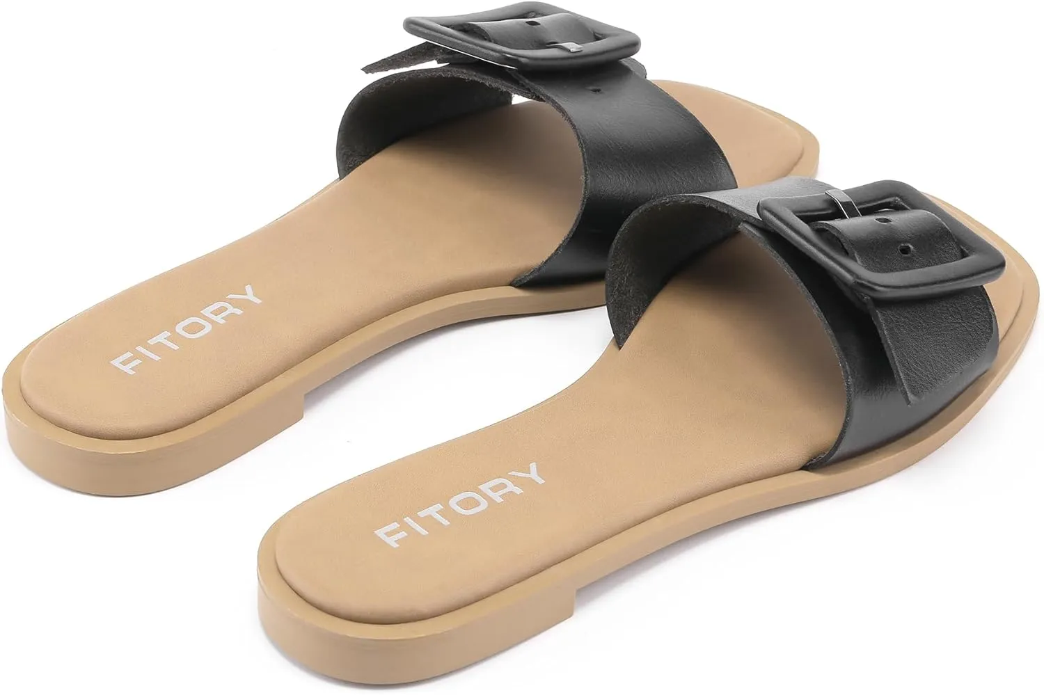 FITORY Women's Slide Sandals Fashion Square Open Toe with Cushioned Footbed Slippers for Beach Size