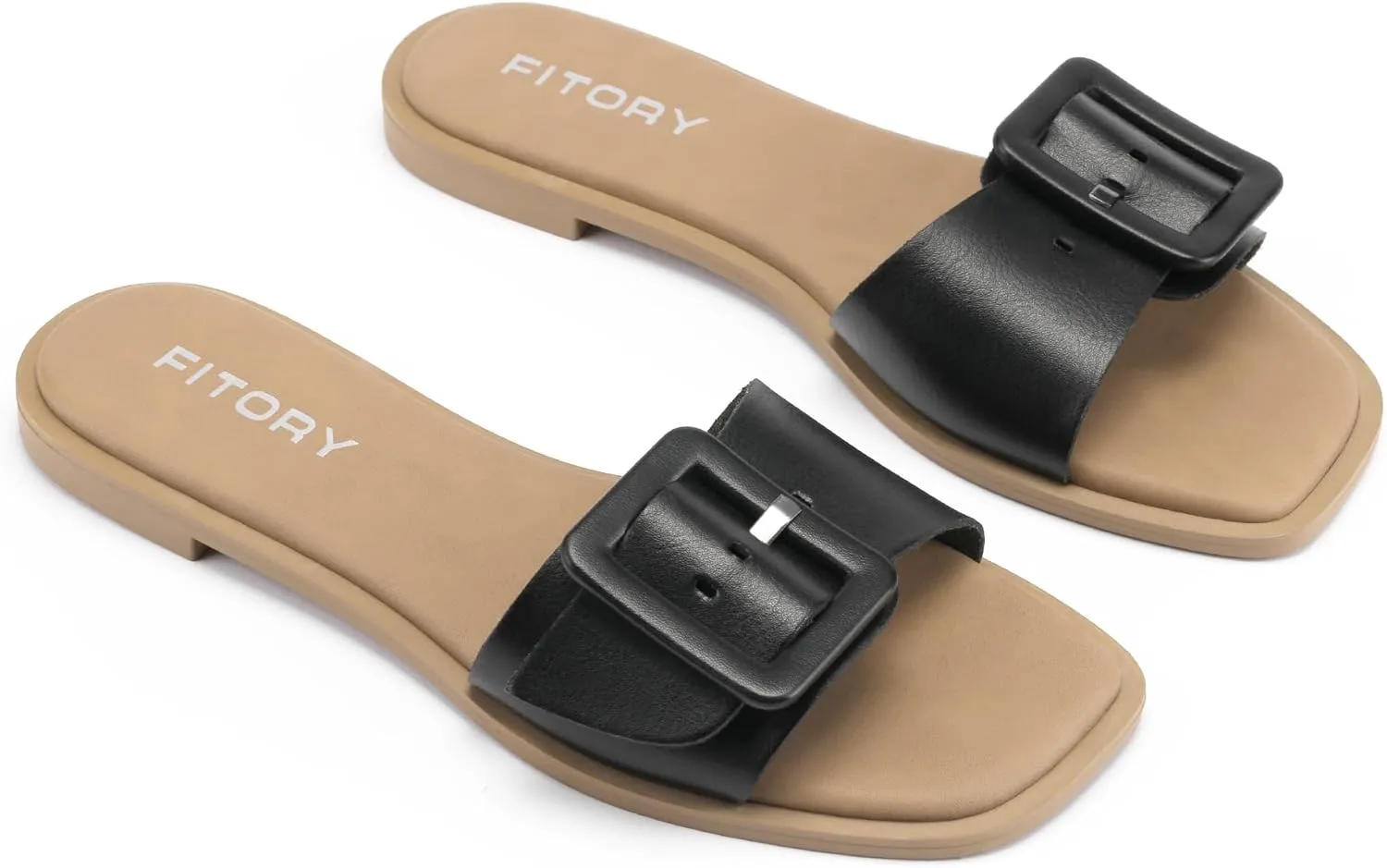 FITORY Women's Slide Sandals Fashion Square Open Toe with Cushioned Footbed Slippers for Beach Size