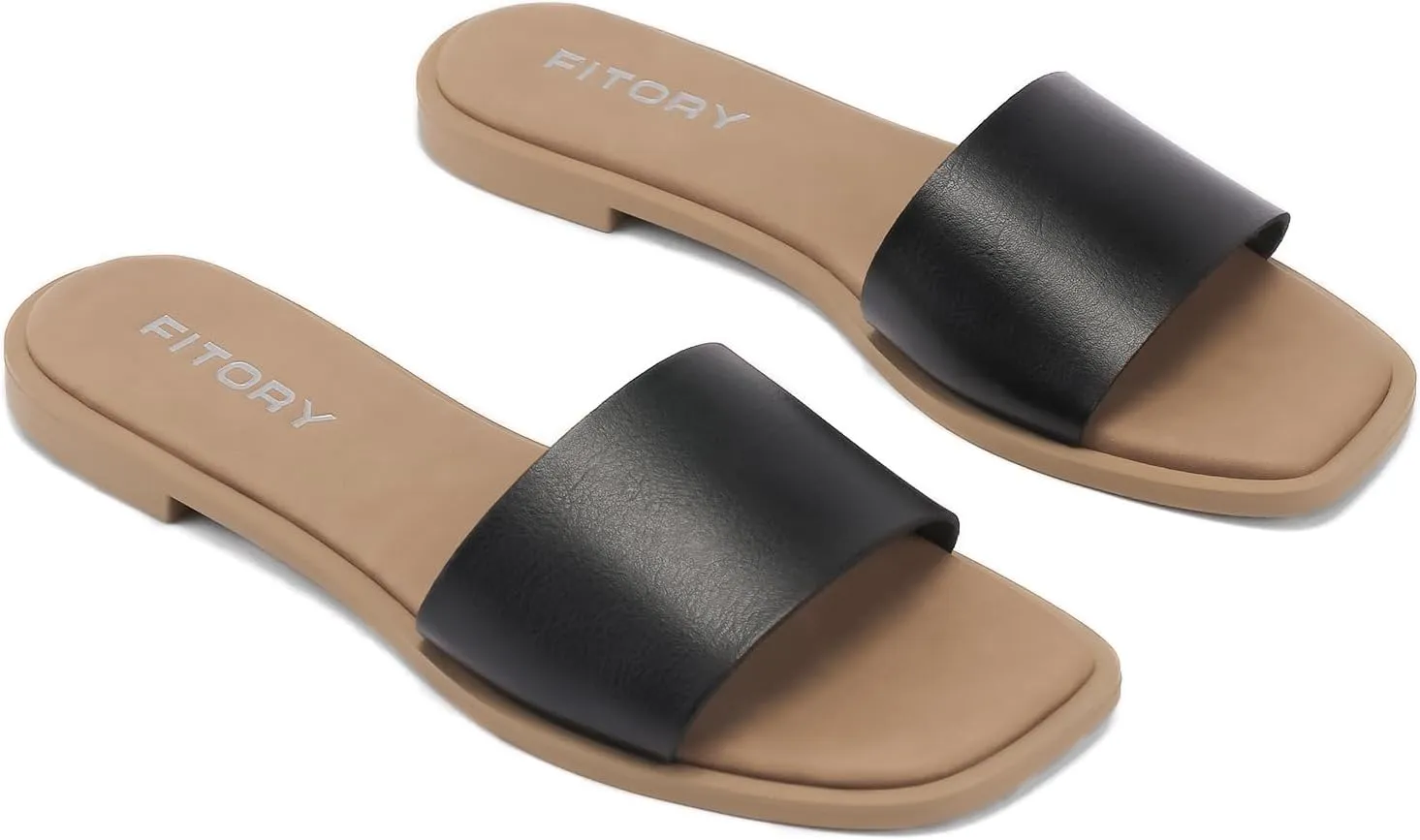 FITORY Women's Slide Sandals Fashion Square Open Toe with Cushioned Footbed Slippers for Beach Size
