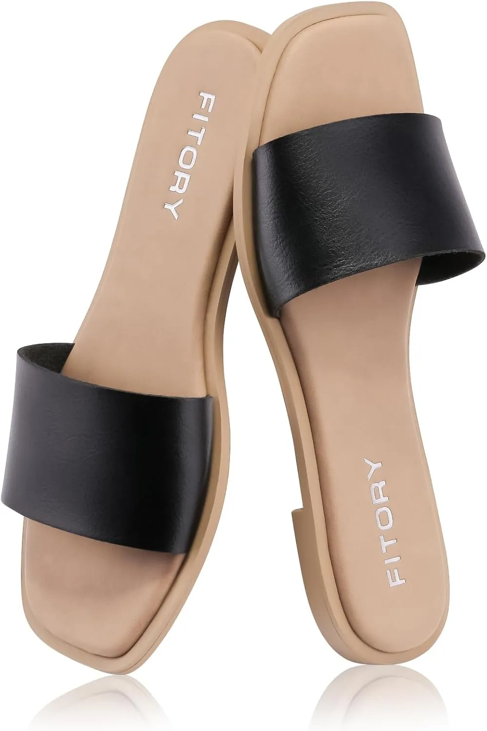 FITORY Women's Slide Sandals Fashion Square Open Toe with Cushioned Footbed Slippers for Beach Size