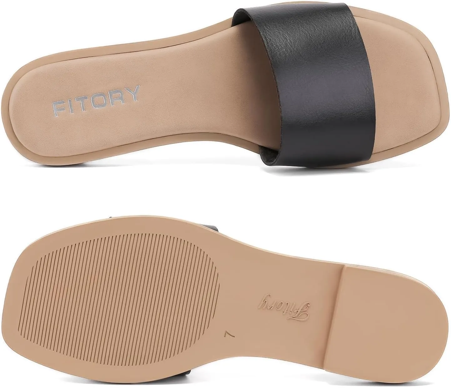 FITORY Women's Slide Sandals Fashion Square Open Toe with Cushioned Footbed Slippers for Beach Size