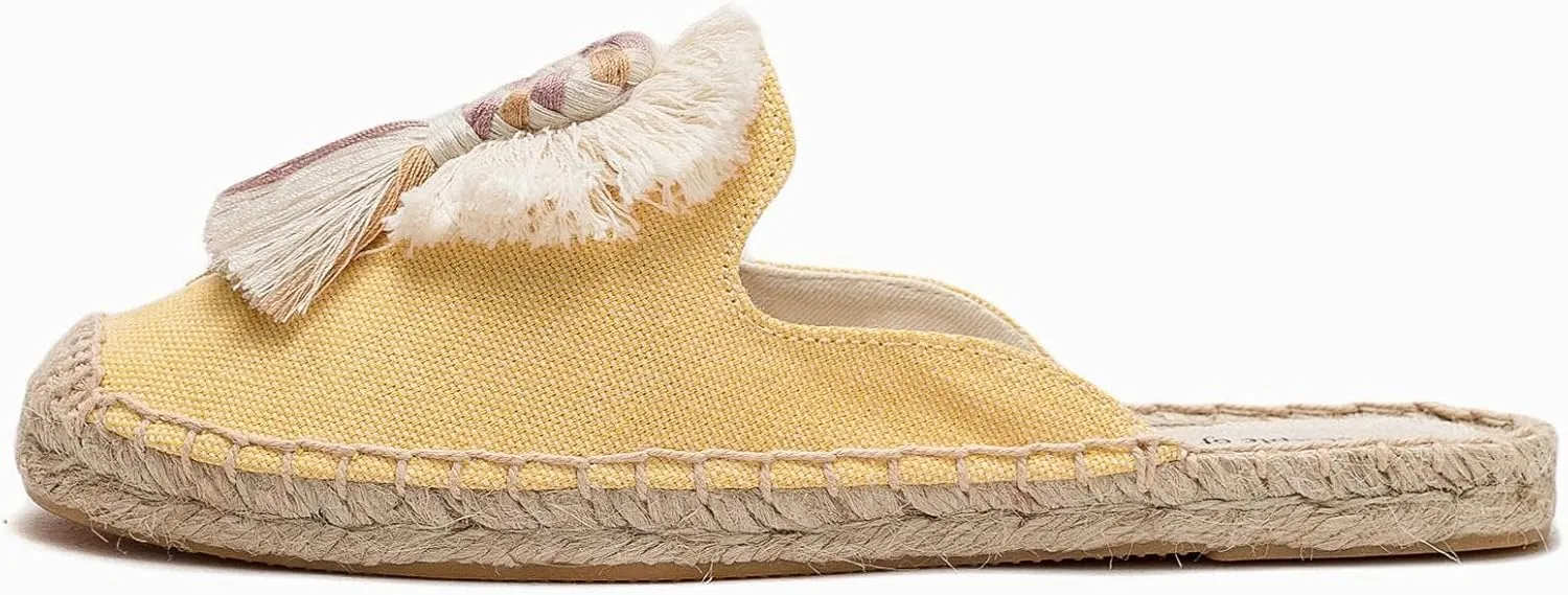 Flat Espadrillles Mules - Comfortable Women's Mules Shoes Breathable Women's Mule Embroidered Ball Decorative Rubber Outsole, Suitable for Outdoor and Indoor Wearing
