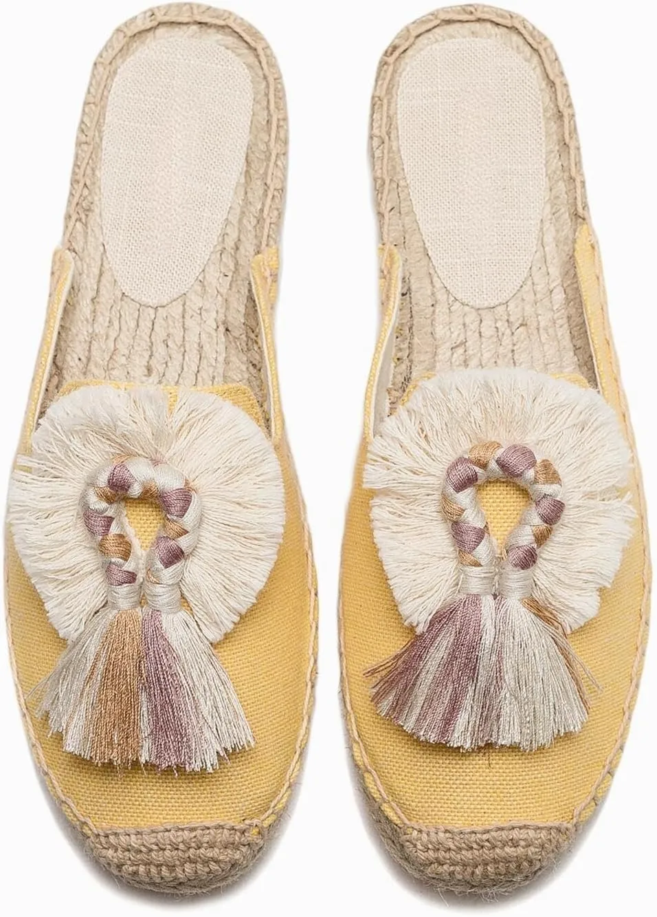 Flat Espadrillles Mules - Comfortable Women's Mules Shoes Breathable Women's Mule Embroidered Ball Decorative Rubber Outsole, Suitable for Outdoor and Indoor Wearing