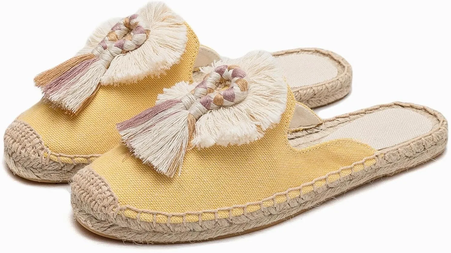 Flat Espadrillles Mules - Comfortable Women's Mules Shoes Breathable Women's Mule Embroidered Ball Decorative Rubber Outsole, Suitable for Outdoor and Indoor Wearing