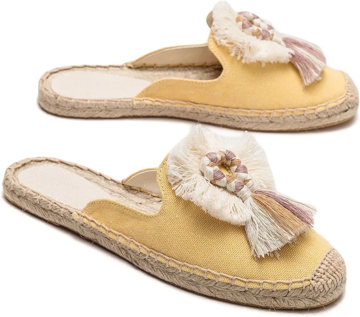 Flat Espadrillles Mules - Comfortable Women's Mules Shoes Breathable Women's Mule Embroidered Ball Decorative Rubber Outsole, Suitable for Outdoor and Indoor Wearing