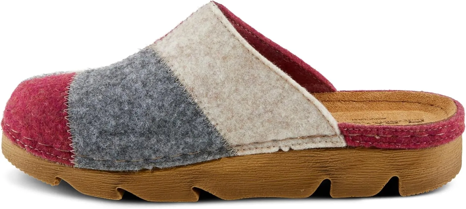 Flexus Women's PATCHY Leather Clog with Patchwork Design, Adjustable Strap, and Cushioned Footbed