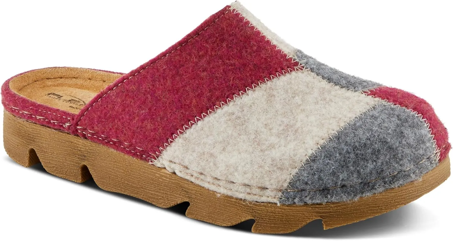 Flexus Women's PATCHY Leather Clog with Patchwork Design, Adjustable Strap, and Cushioned Footbed