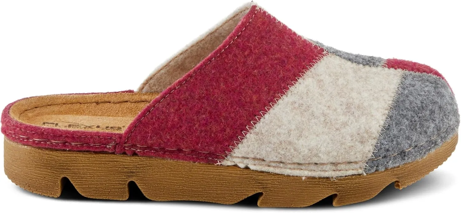 Flexus Women's PATCHY Leather Clog with Patchwork Design, Adjustable Strap, and Cushioned Footbed