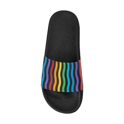 Flip-Flop Sandals, Rainbow Stripe Style Women's Slides