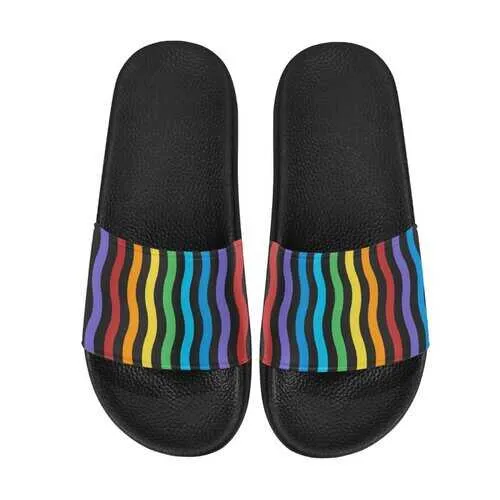 Flip-Flop Sandals, Rainbow Stripe Style Women's Slides