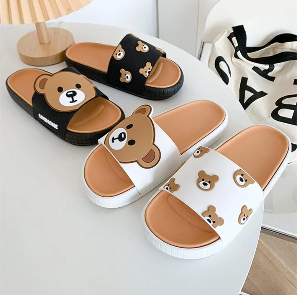 Floette Cute Slide Sandals Kawaii Slippers Shower Non-Slip Bathroom Spa Sandals Comfort Lightweight for Couple Lovers