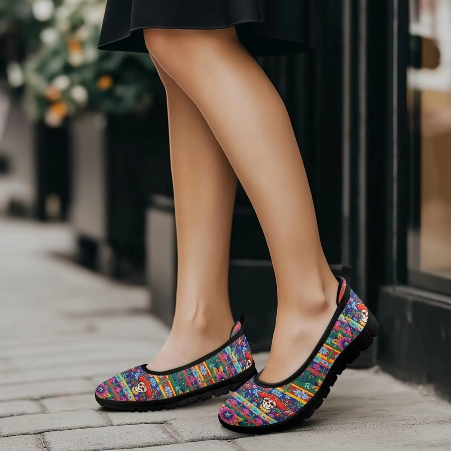 Flower Pattern Shoes for Women Slip On Loafer Flats Mesh Walking Shoes for Ballet Nurse Work Comfortable Everyday Wear