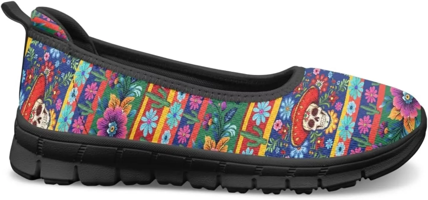 Flower Pattern Shoes for Women Slip On Loafer Flats Mesh Walking Shoes for Ballet Nurse Work Comfortable Everyday Wear