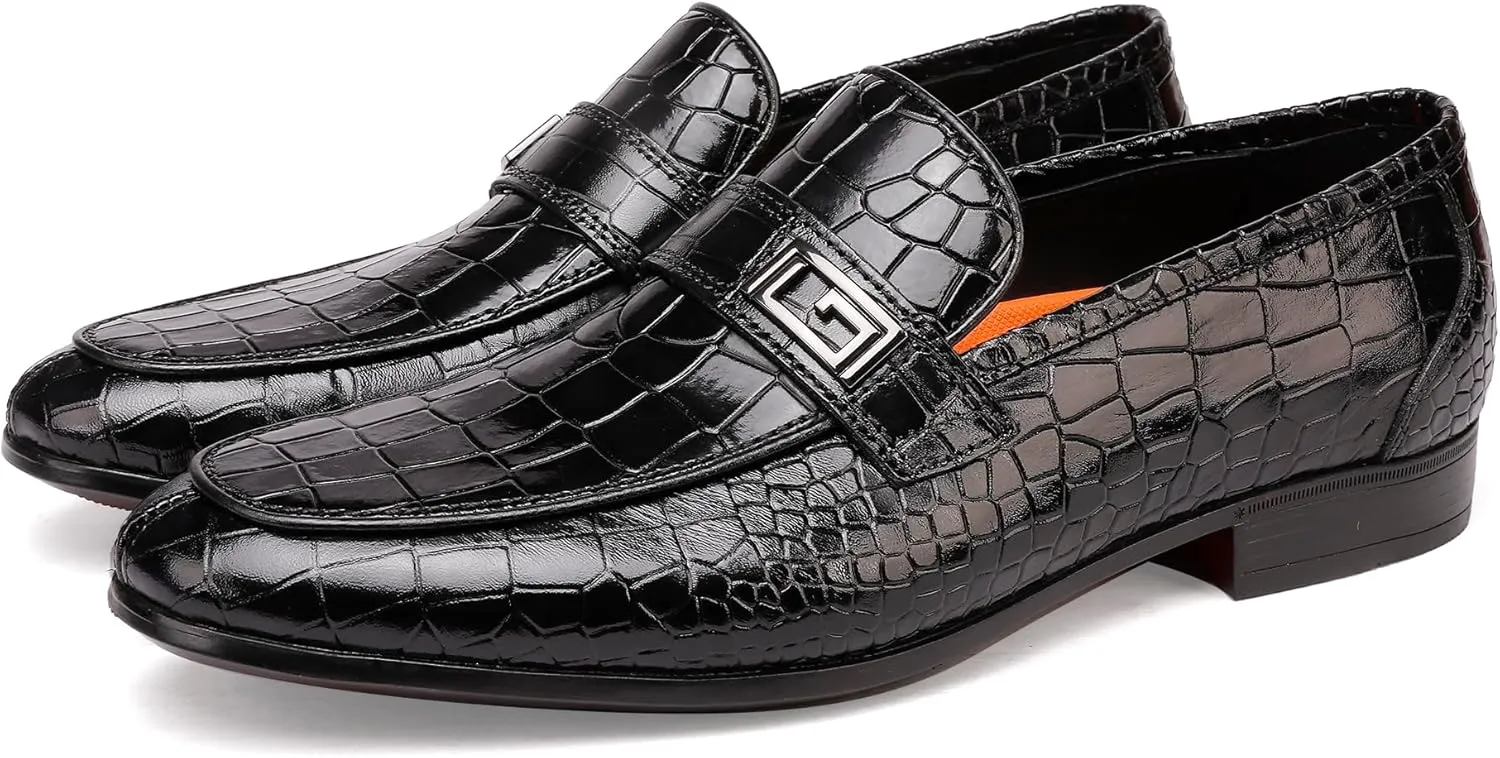Formal Leather Men's Dress Loafer Classic Crocodile Printed Slip-on Penny Loafers Business Premium Shoes for Men