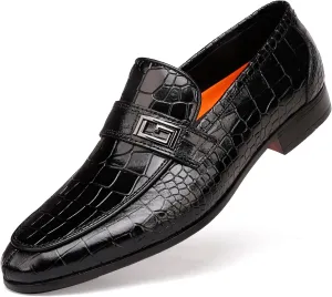 Formal Leather Men's Dress Loafer Classic Crocodile Printed Slip-on Penny Loafers Business Premium Shoes for Men