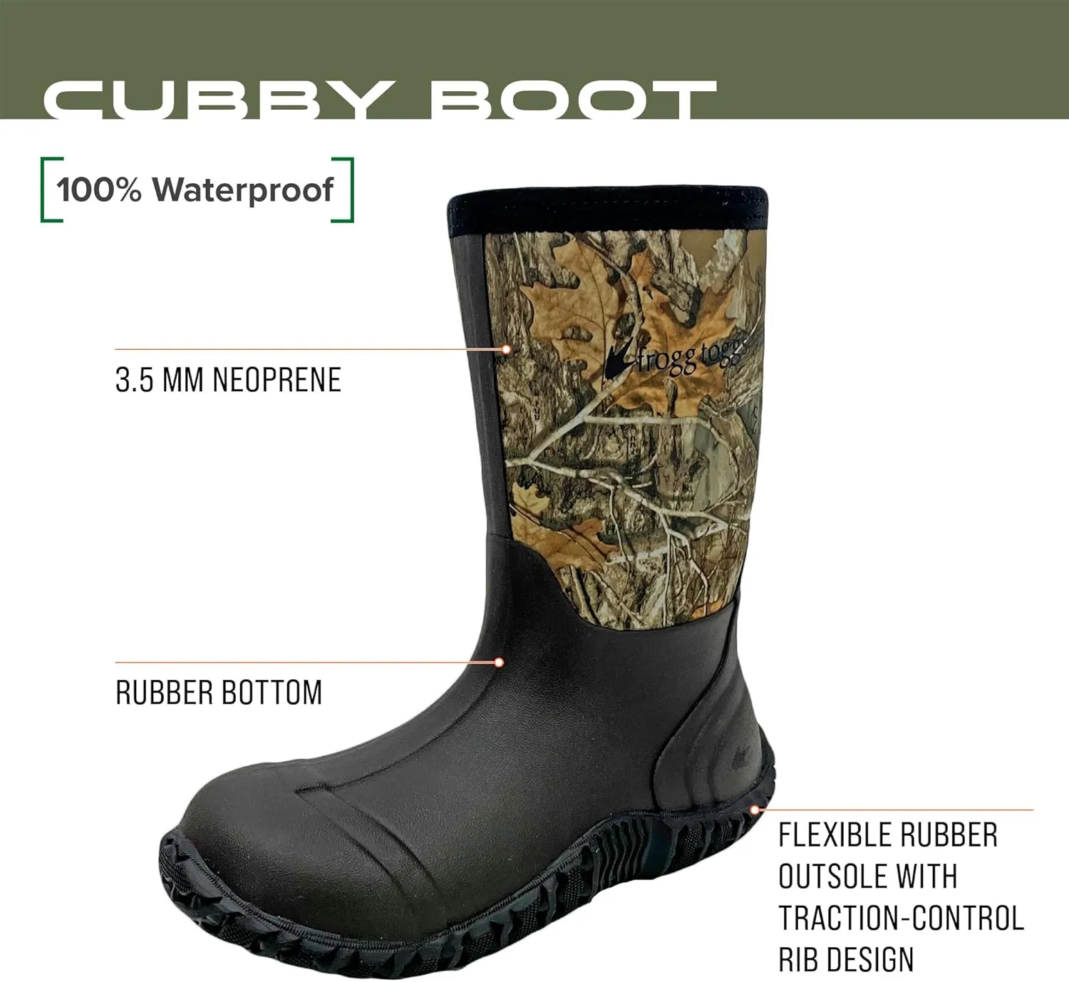 FROGG TOGGS Cubby Kids 100% Waterproof Rubber Boot with Neoprene Upper