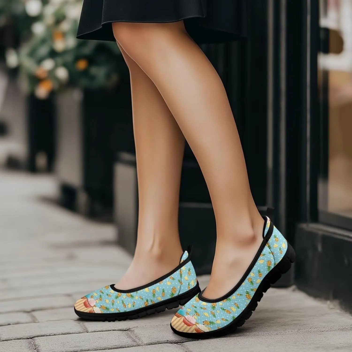 Fruit Print Shoes for Women Slip On Low Cut Loafer Flats Mesh Non Slip Indoor Outdoor Comfortable Shoes for Everyday Wear