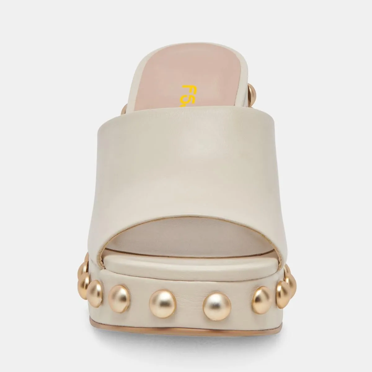 FSJ Women Classic Open Toe Wedge Heels Slide Heeled Sandals Studded Metal Rivets Slip On Mules Summer Casual Dress Shoes Size 4-16 US