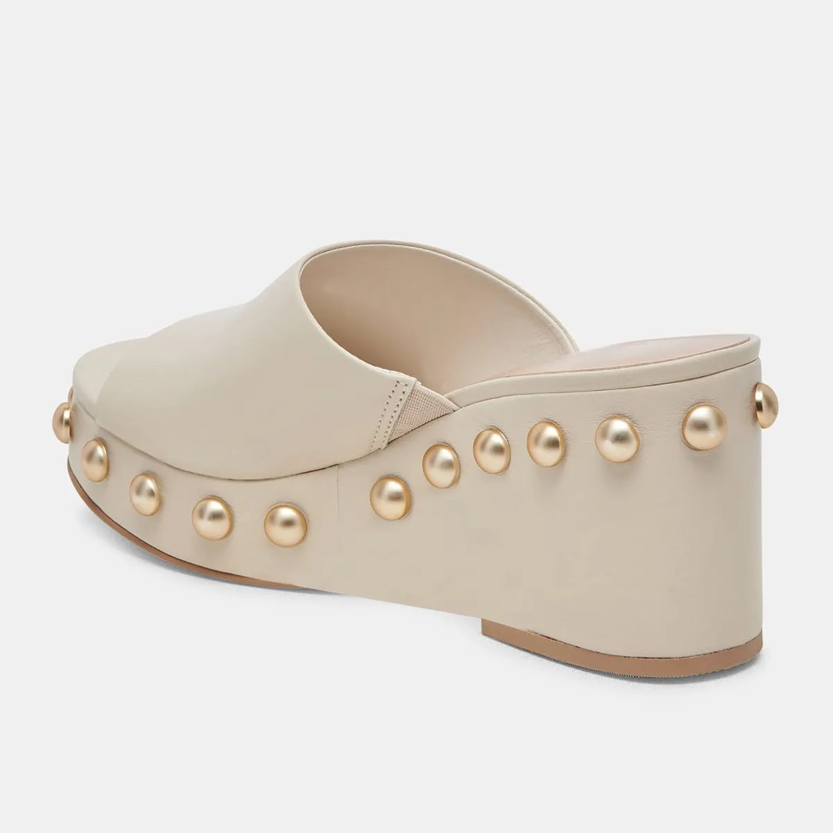 FSJ Women Classic Open Toe Wedge Heels Slide Heeled Sandals Studded Metal Rivets Slip On Mules Summer Casual Dress Shoes Size 4-16 US