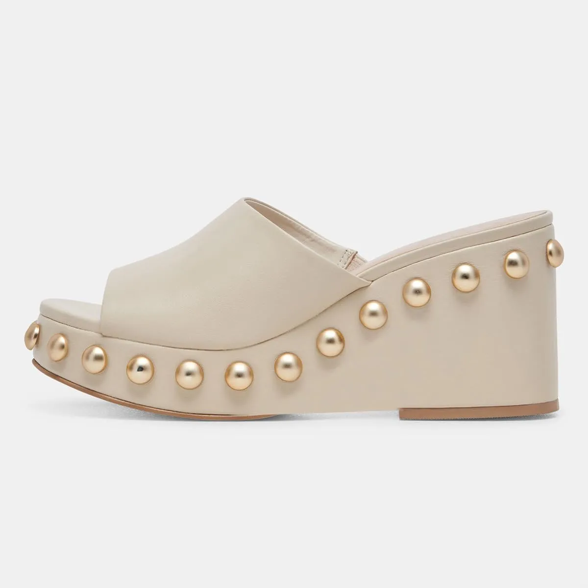FSJ Women Classic Open Toe Wedge Heels Slide Heeled Sandals Studded Metal Rivets Slip On Mules Summer Casual Dress Shoes Size 4-16 US