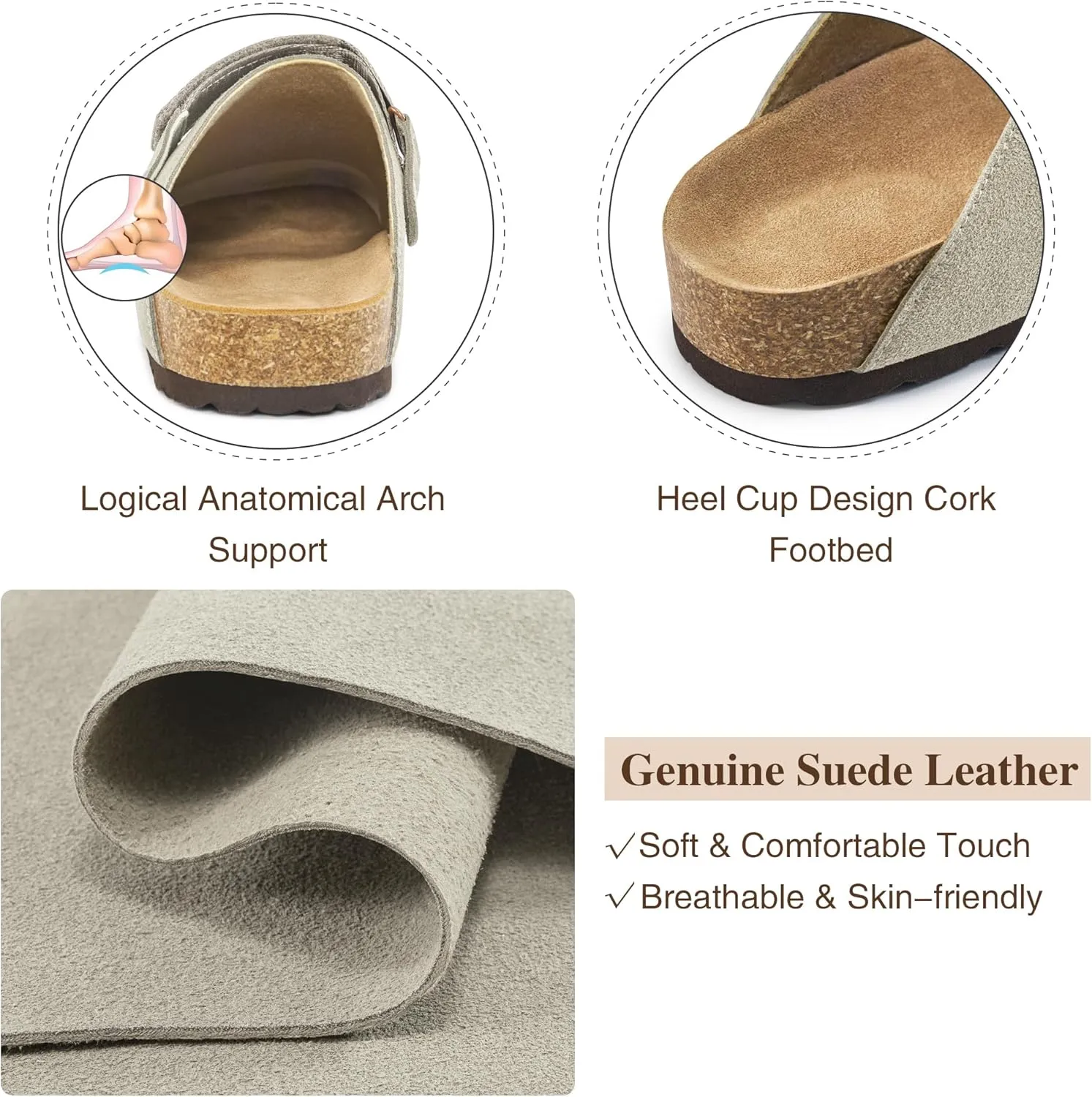 FUDYNMALC Womens Clogs Slip On Shoes: Suede Cork Footbed Mules Women 2025 Potato Slippers with Adjustable Swivel Strap