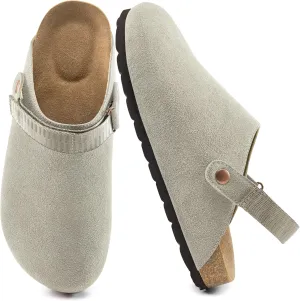FUDYNMALC Womens Clogs Slip On Shoes: Suede Cork Footbed Mules Women 2025 Potato Slippers with Adjustable Swivel Strap