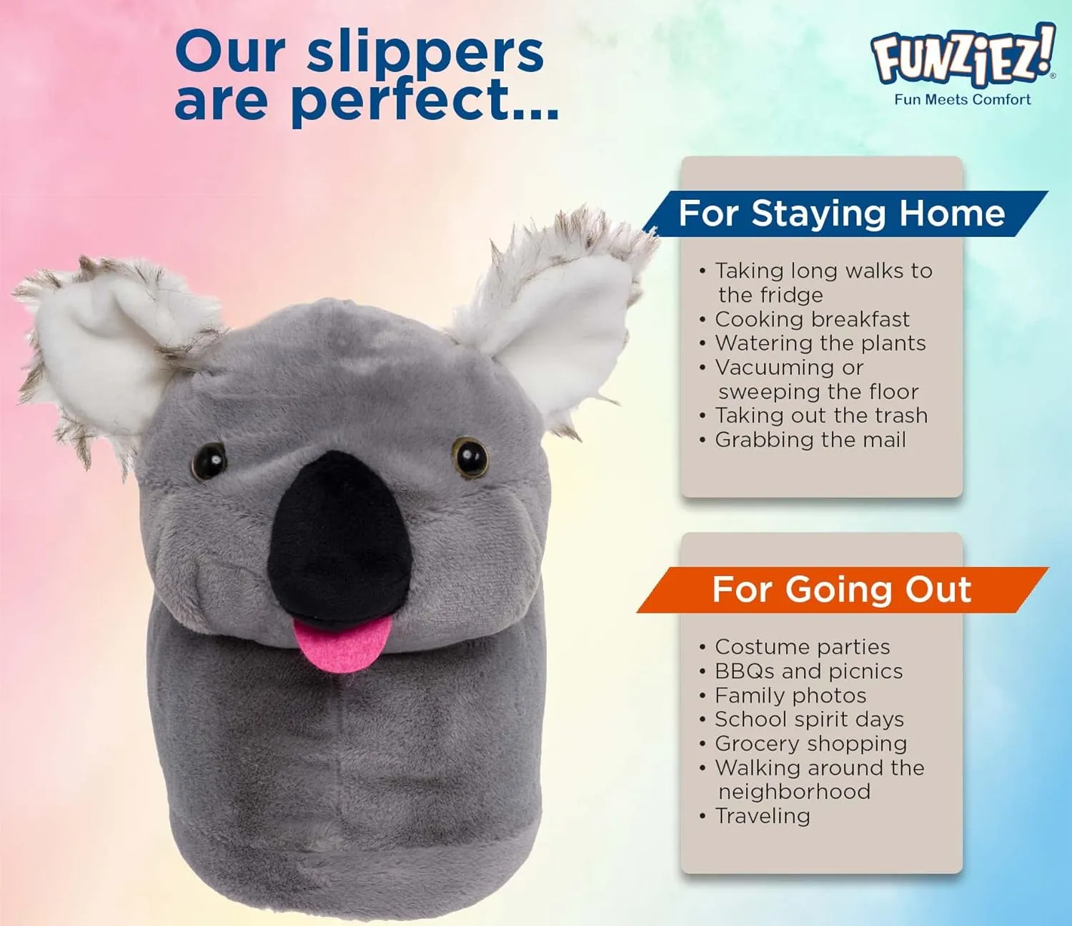 Funziez! Fuzzy Animal Slippers Womens & Mens, Funny Indoor House Shoes, Cute Stocking Stuffer Gift Holiday Christmas Hanukkah