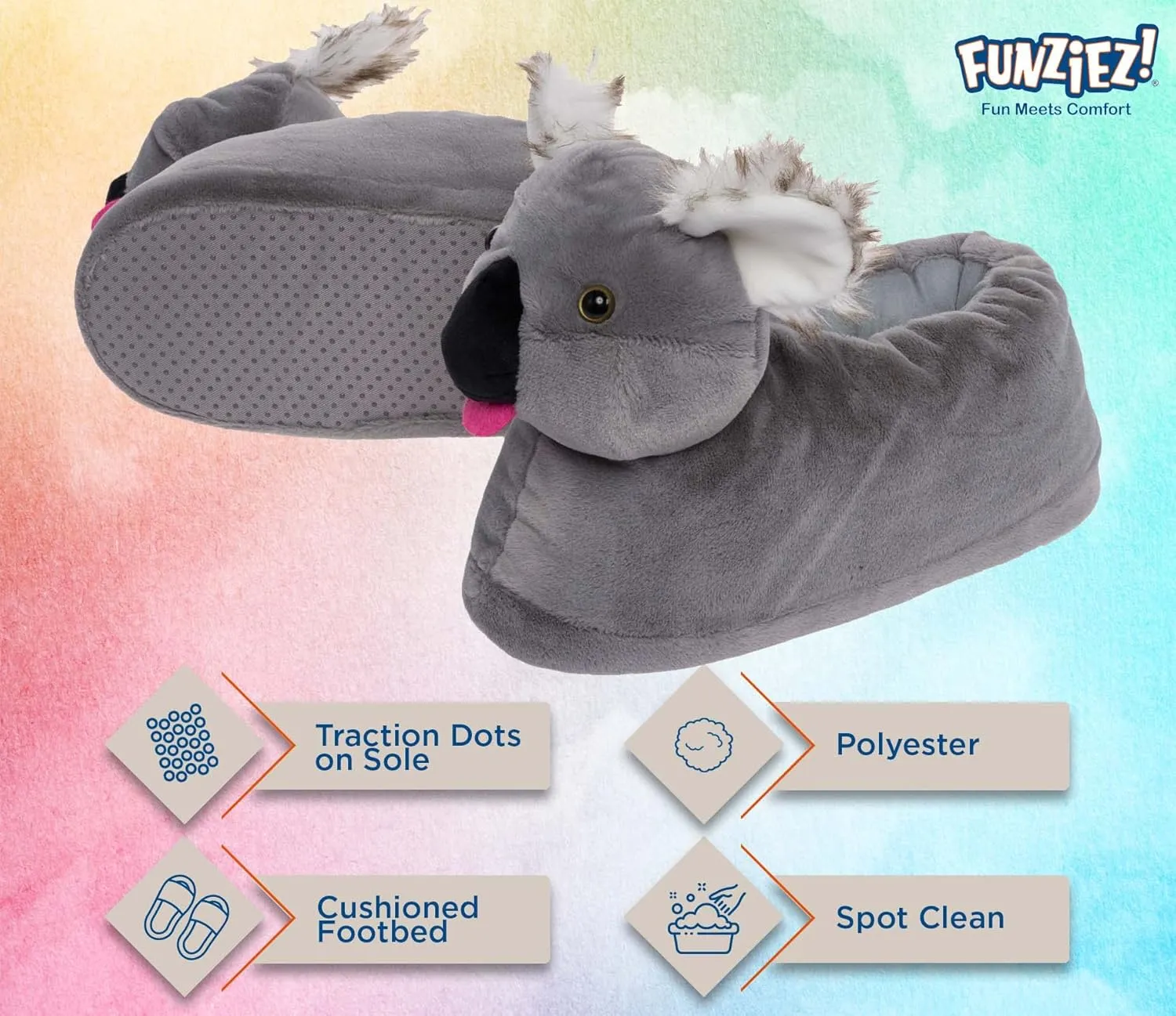Funziez! Fuzzy Animal Slippers Womens & Mens, Funny Indoor House Shoes, Cute Stocking Stuffer Gift Holiday Christmas Hanukkah