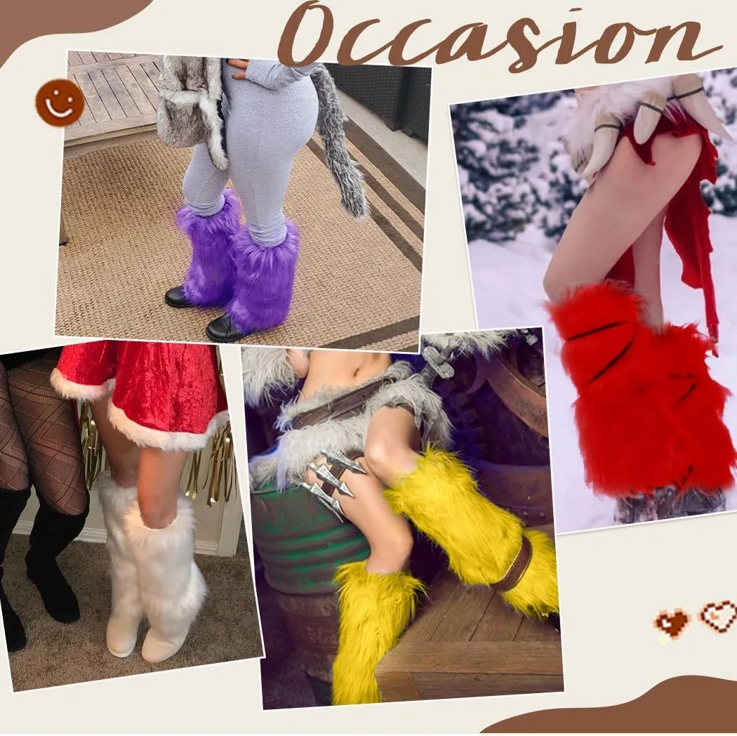 Fuzzy Leg Warmer Winter Fluffy Leg Warmers Boot Covers Mardi Gras Y2k Cosplay New Year Rave Outfit for Women