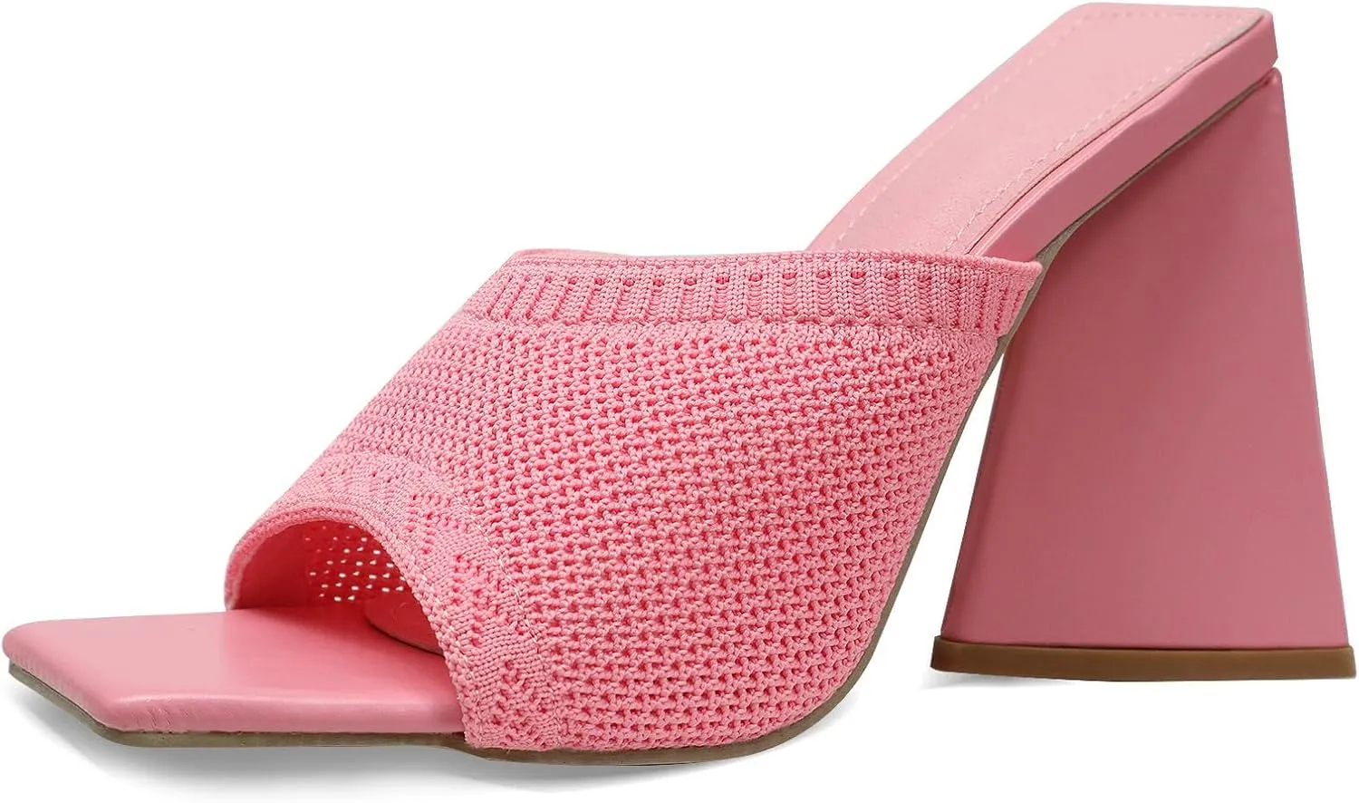 GATUXUS Women's Chunky High Heel Slide Sandals Square Open Toe Knit Breathable Slip On Mule Sandals Shoes