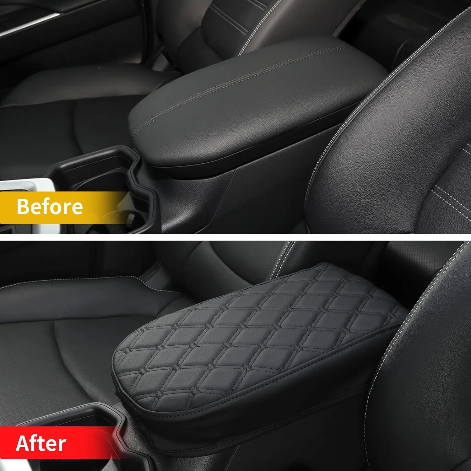 GIANT PANDA Custom Fit Car Center Console Armrest Cover for Toyota RAV4 2019 2020 2021 2022 2023 2024 2025,Waterproof Faux Leather Middle Console Cover - Full Protection - Black
