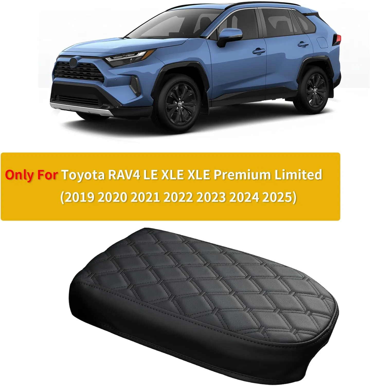GIANT PANDA Custom Fit Car Center Console Armrest Cover for Toyota RAV4 2019 2020 2021 2022 2023 2024 2025,Waterproof Faux Leather Middle Console Cover - Full Protection - Black